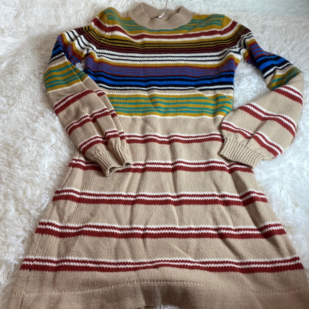 Free People Multi Color Stripe Sweater Mini Dress-XS